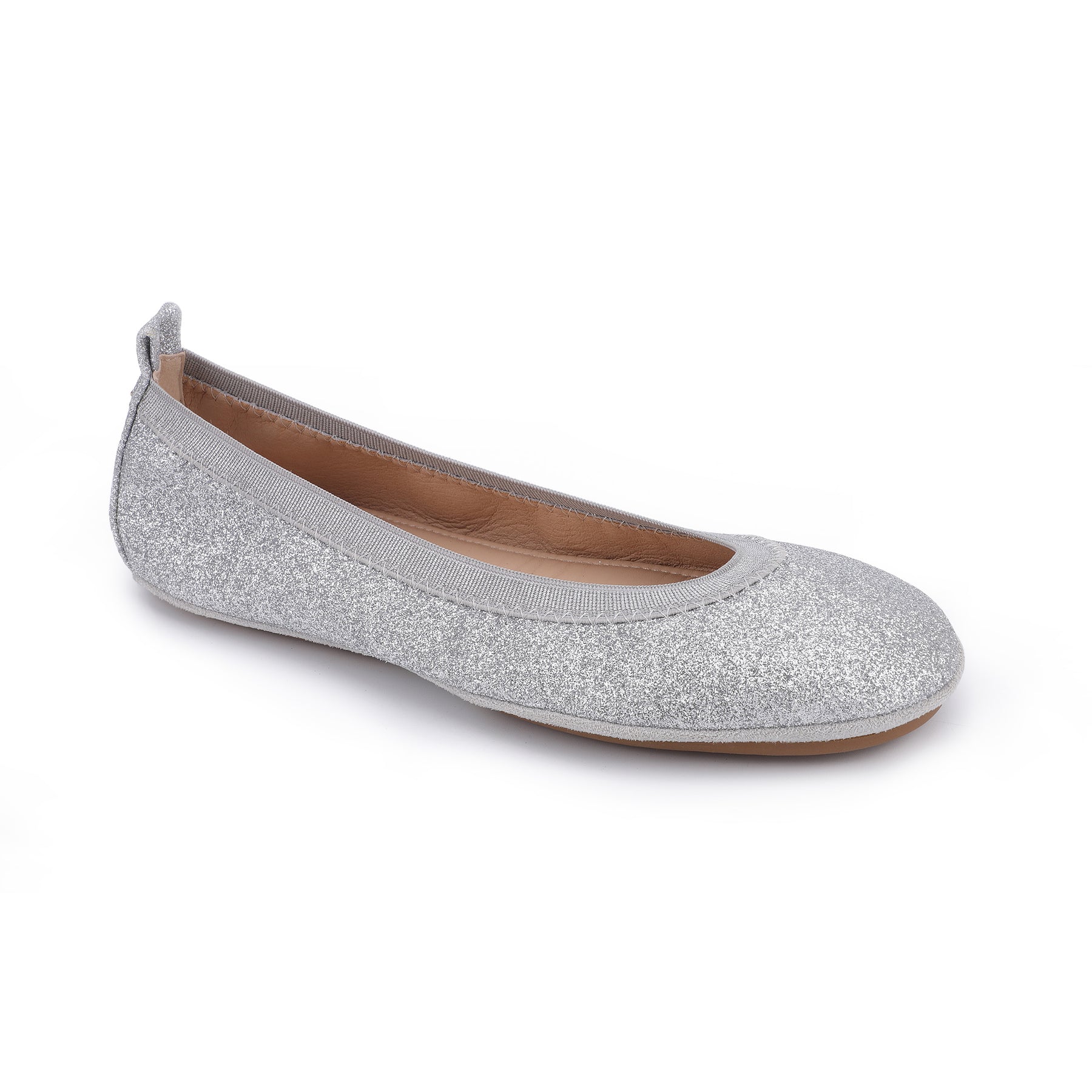 Samara Foldable Ballet Flat in Silver Sandpaper Glitter