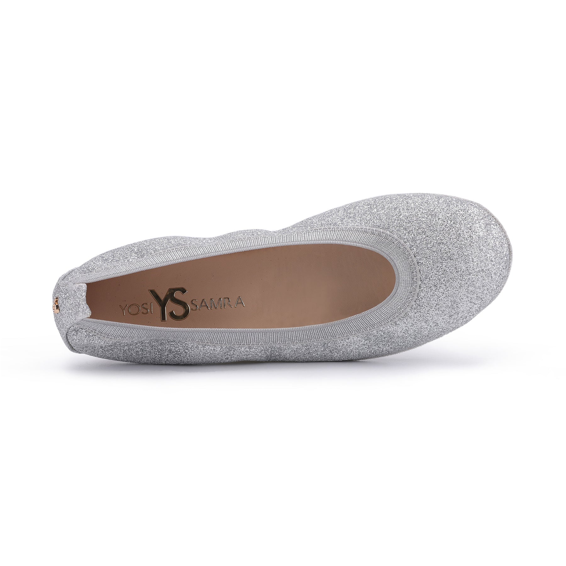 Samara Foldable Ballet Flat in Silver Sandpaper Glitter