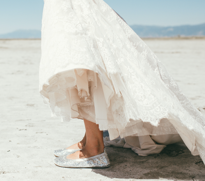 yosi samra silver platinum chunky glitter bridal foldable ballet flat