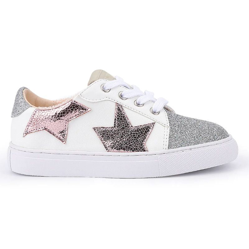 Miss Harper Sneaker in Pink Crackle / Silver Glitter - Yosi Samra - Kids' Sneakers