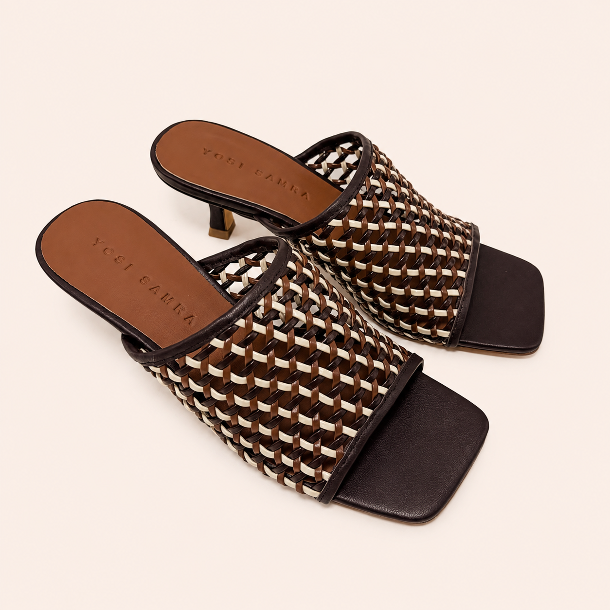 AMALFI HEEL IN WHISKEY/CHOCOLATE/NUDE WOVEN
