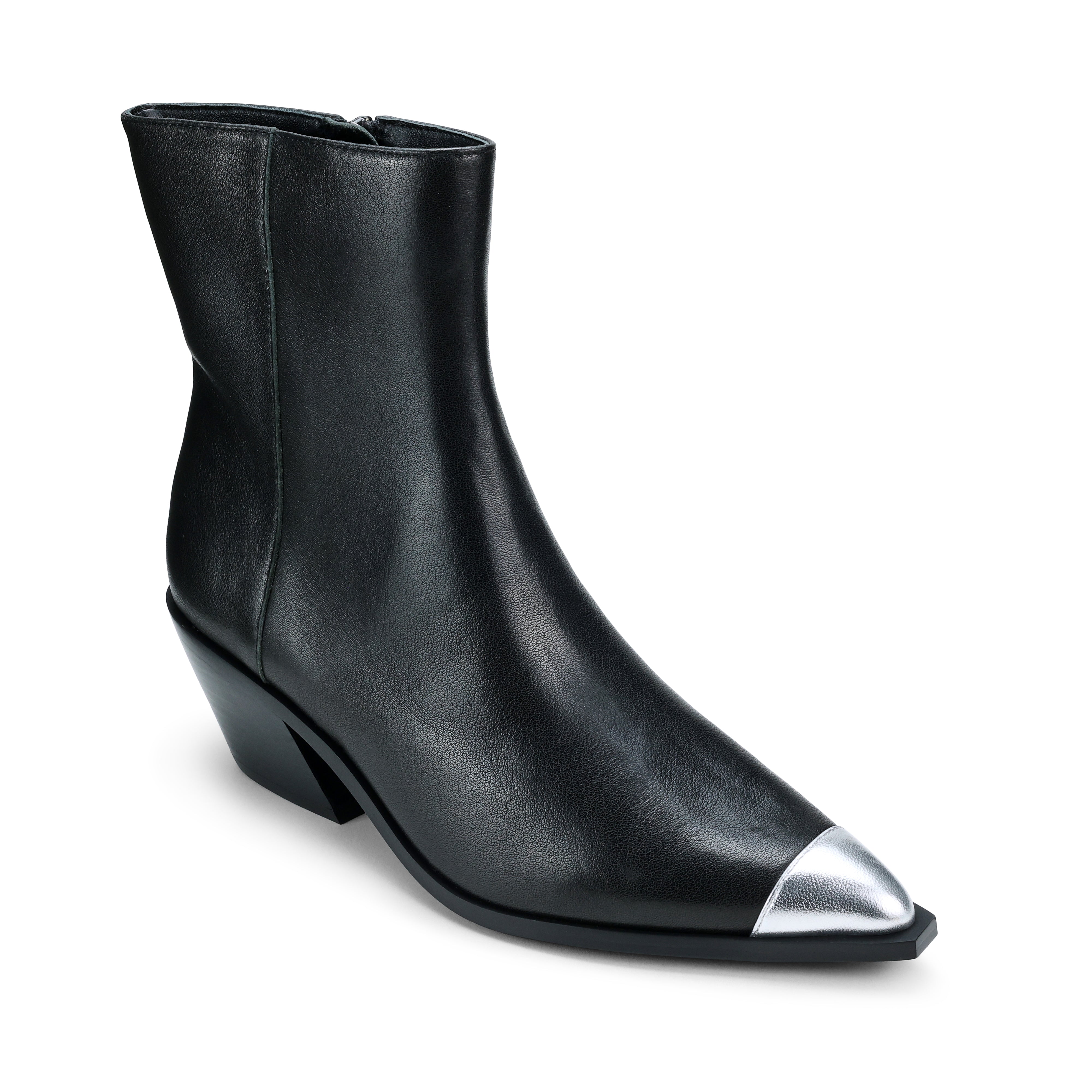 Ashton Ankle Boot in Black With Metal Tip Leather