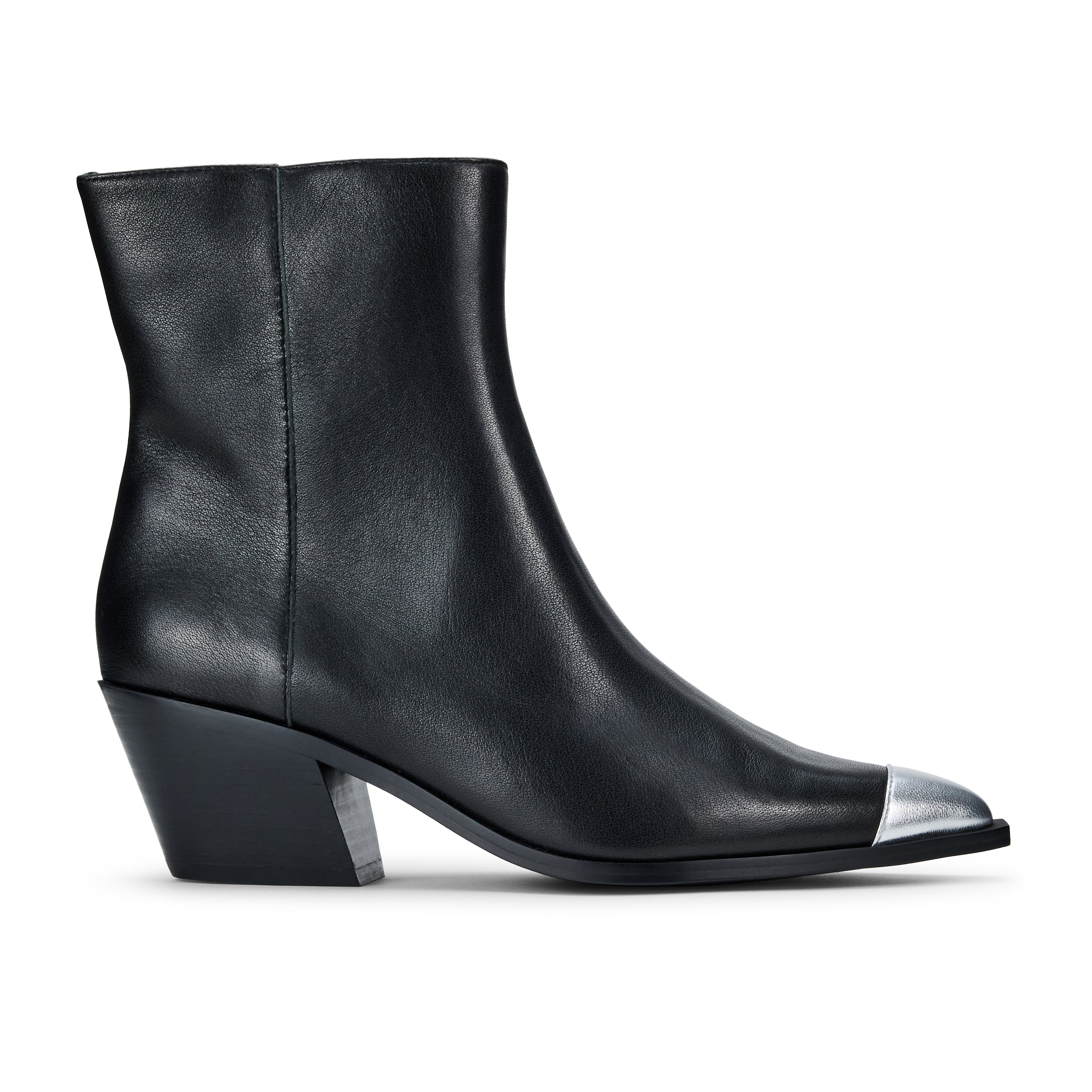 Ashton Ankle Boot in Black With Metal Tip Leather