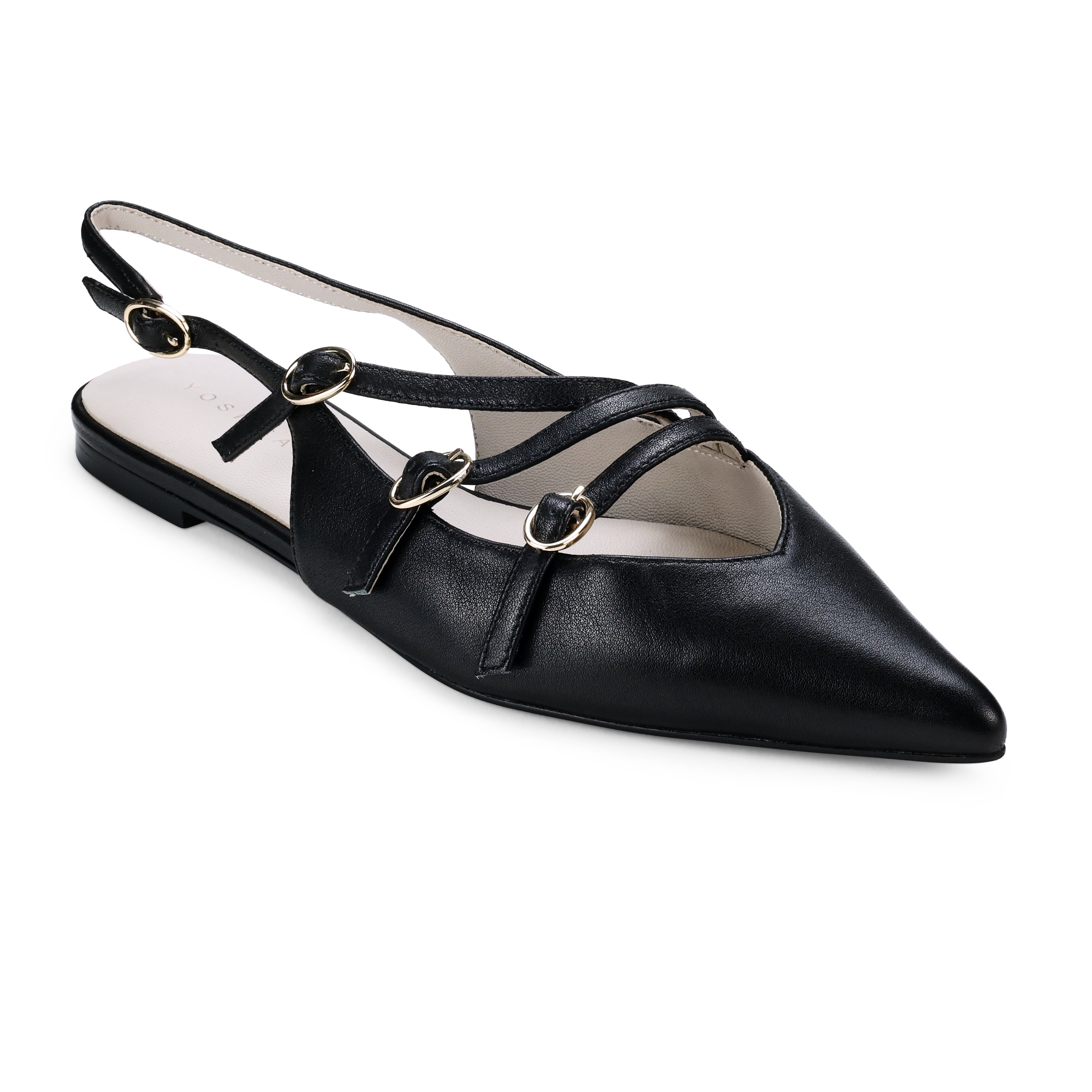 Ava Slingback Flat in Black Leather