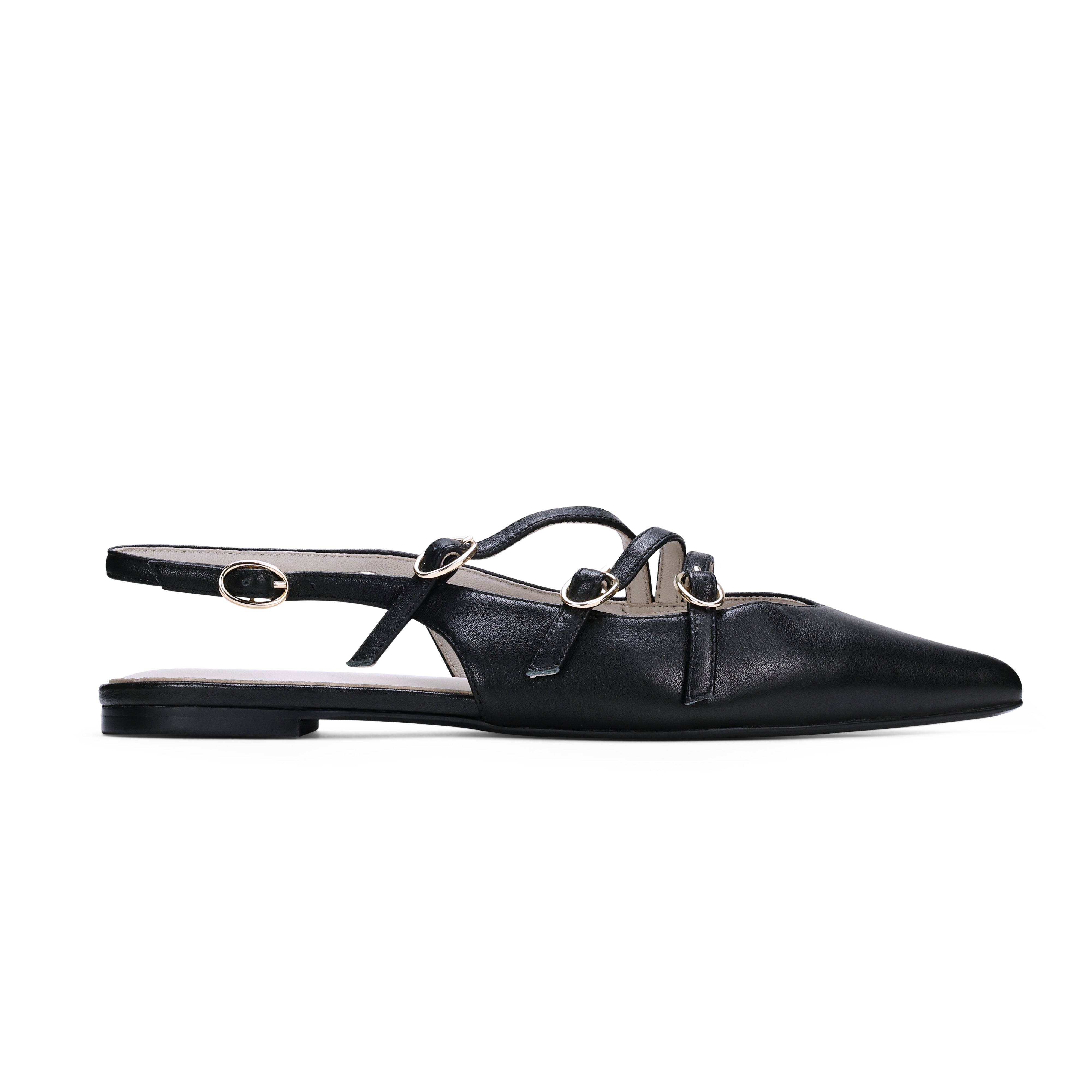 Ava Slingback Flat in Black Leather
