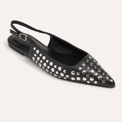 Bedford Flat in Black w/Silver Studs Nappa Leather