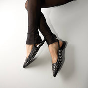 Bedford Flat in Black w/Silver Studs Nappa Leather
