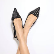 Bedford Flat in Black w/Silver Studs Nappa Leather