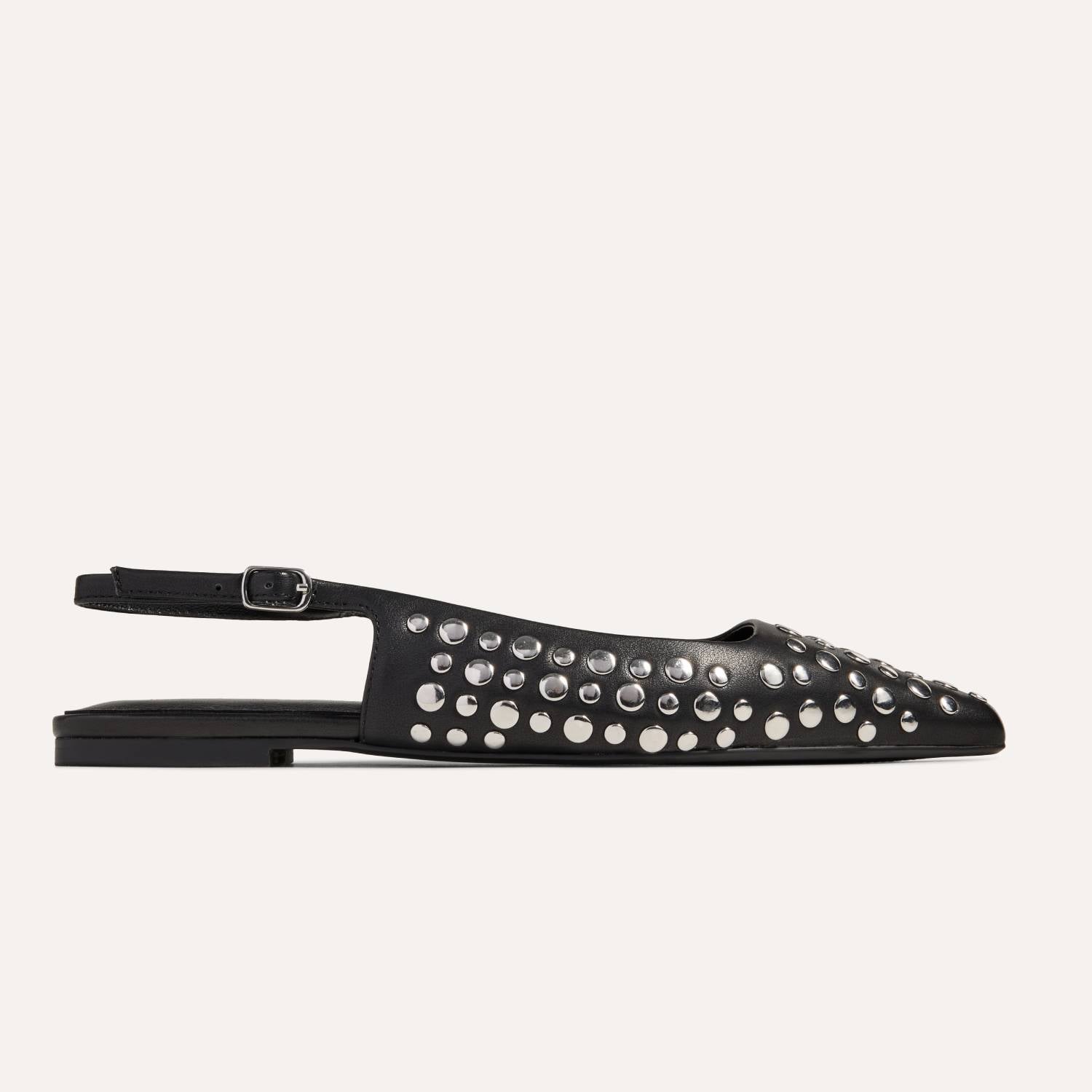 Bedford Flat in Black w/Silver Studs Nappa Leather