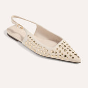 Bedford Flat in Bone Suede w/Gold Studs