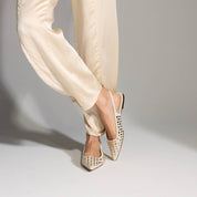 Bedford Flat in Bone Suede w/Gold Studs