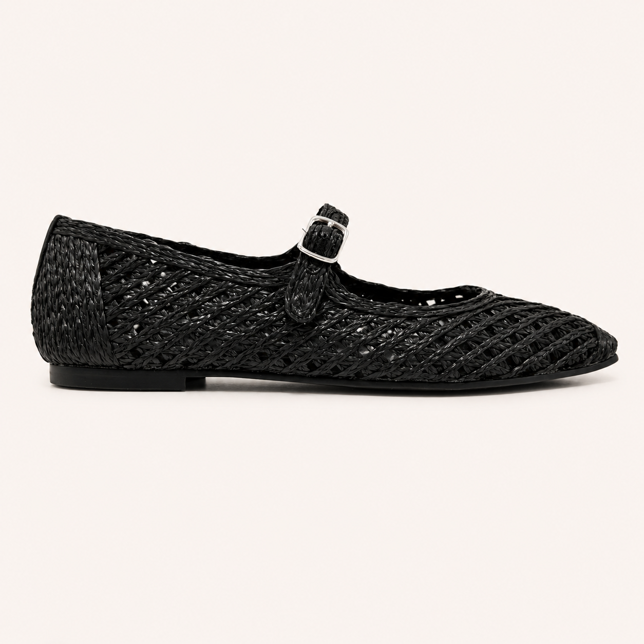 CALVI MARY JANE IN BLACK RAFFIA