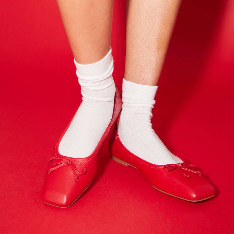 Cara Ballet Flat in Red Leather - Yosi Samra  - Women's Flats
