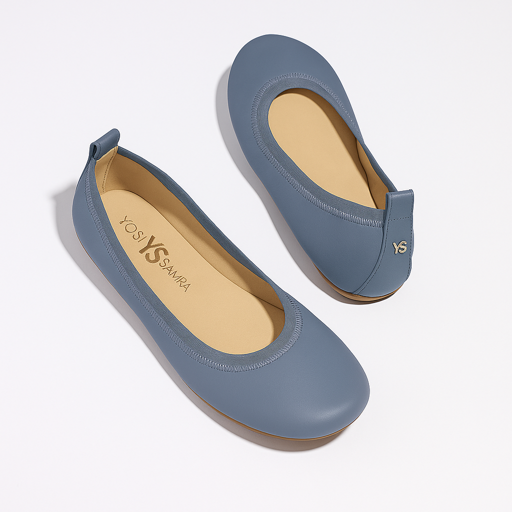 Samara Foldable Ballet Flat in Dark Grey Leather