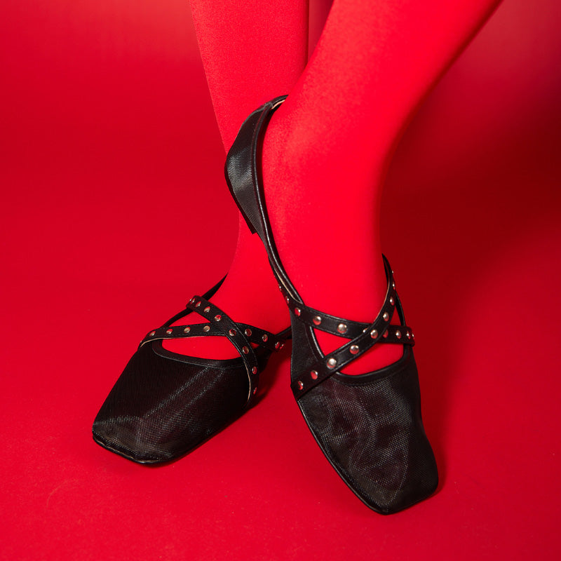 Chloe Ballet Flat in Black Mesh - Yosi Samra  - Women's Flats
