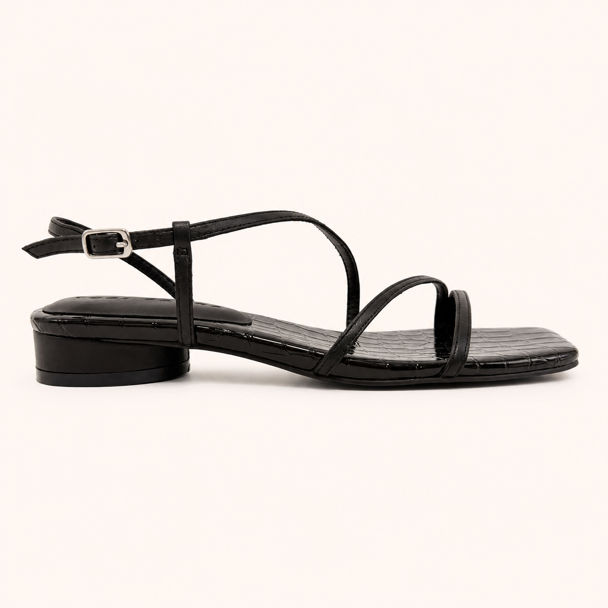 CORALIE SANDAL IN BLACK METALLIC CROC