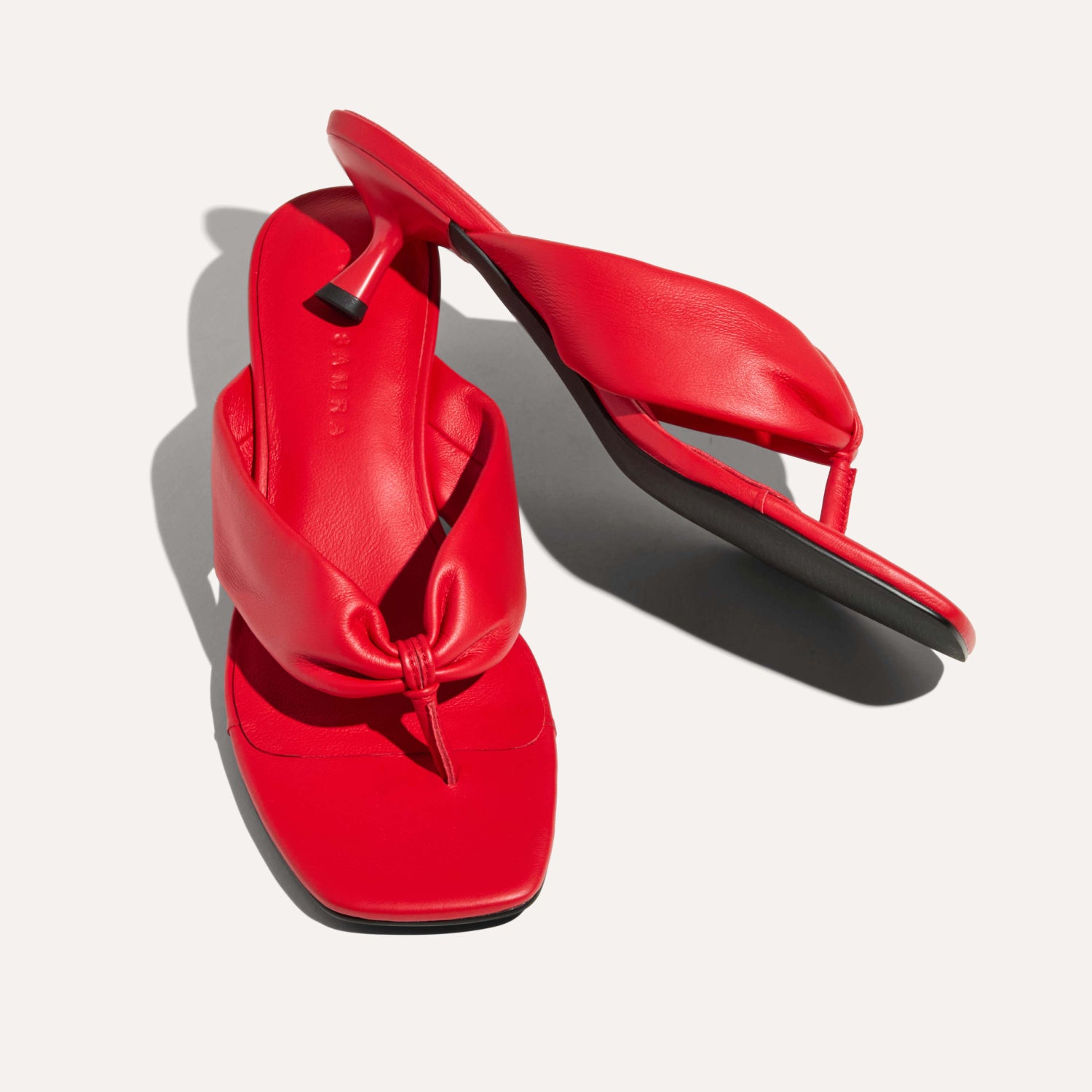 Eva Thong Kitten Heel Mule in Red Leather