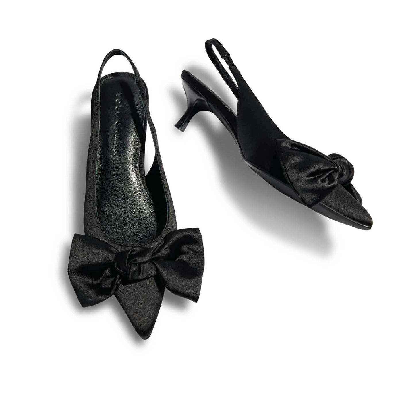 Black satin slingback for women