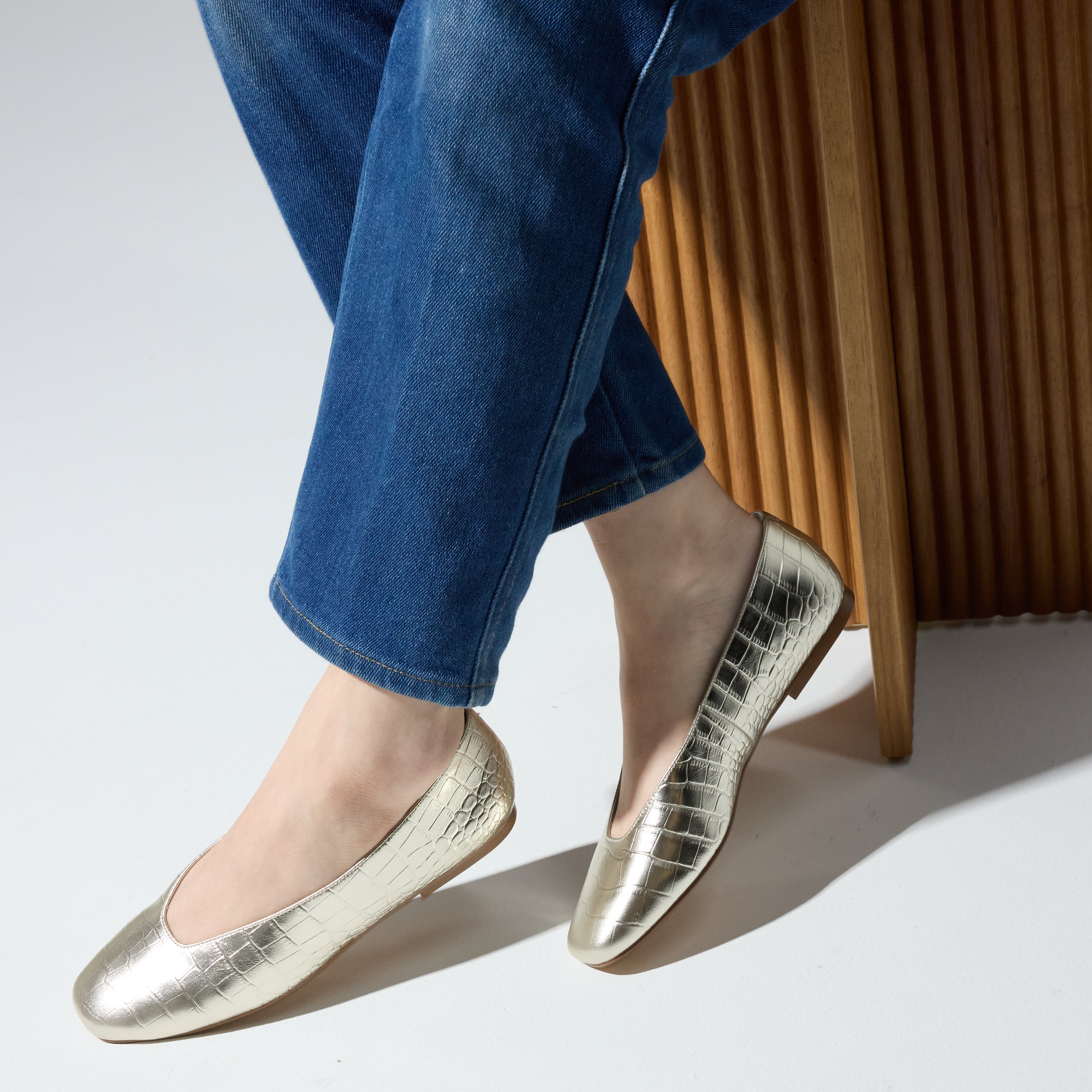 Emerson Ballet Flat in Gold Leather Croc