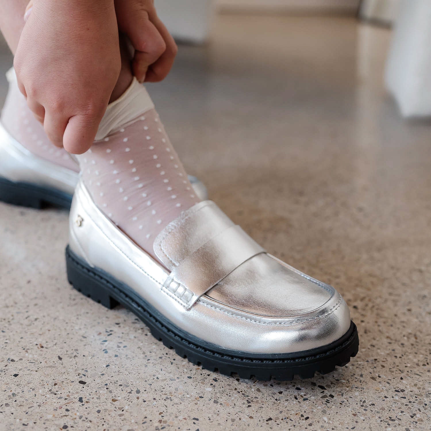 Miss Lydia Loafer in Silver - Kids - Yosi Samra  - Kids' Flats