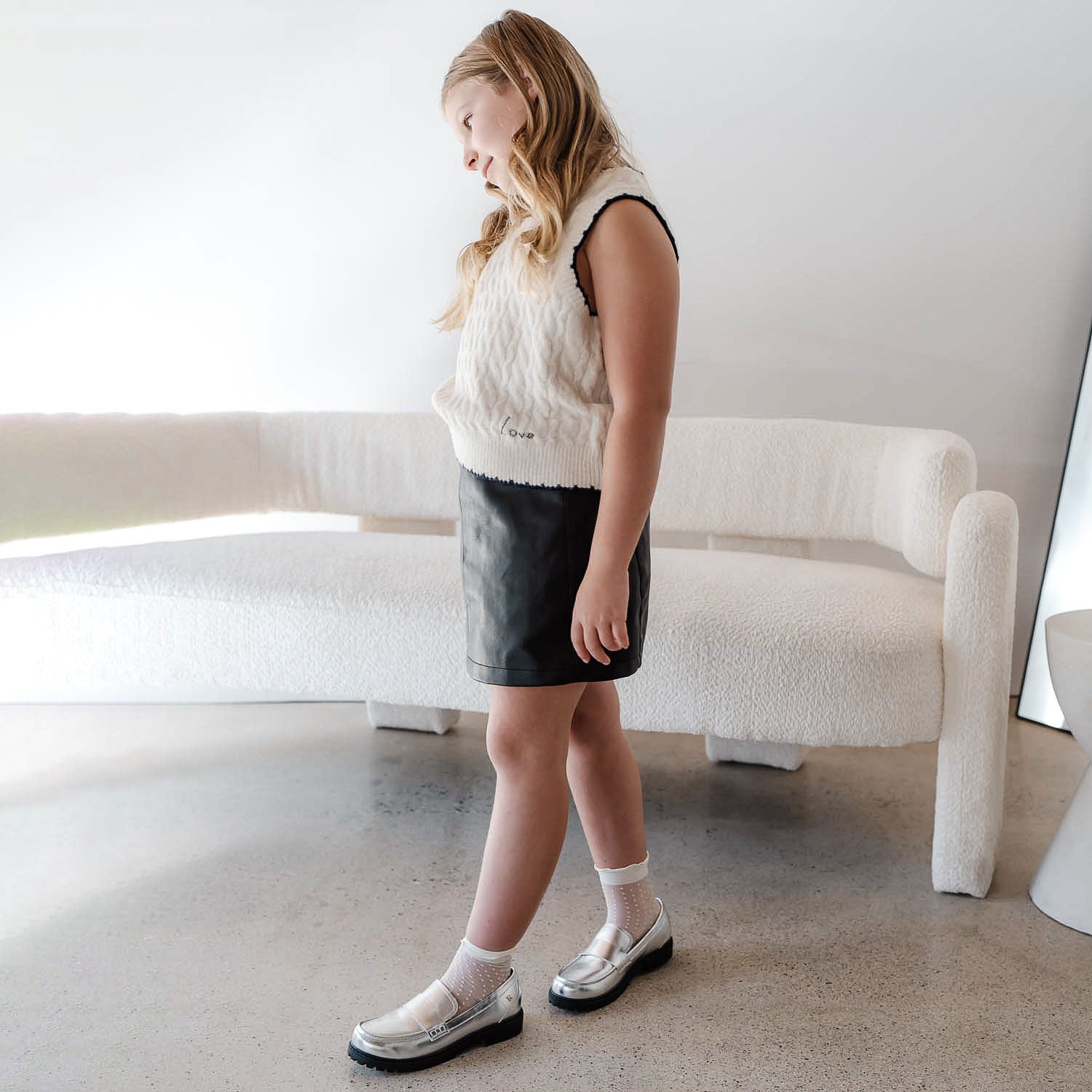 Miss Lydia Loafer in Silver - Kids - Yosi Samra  - Kids' Flats