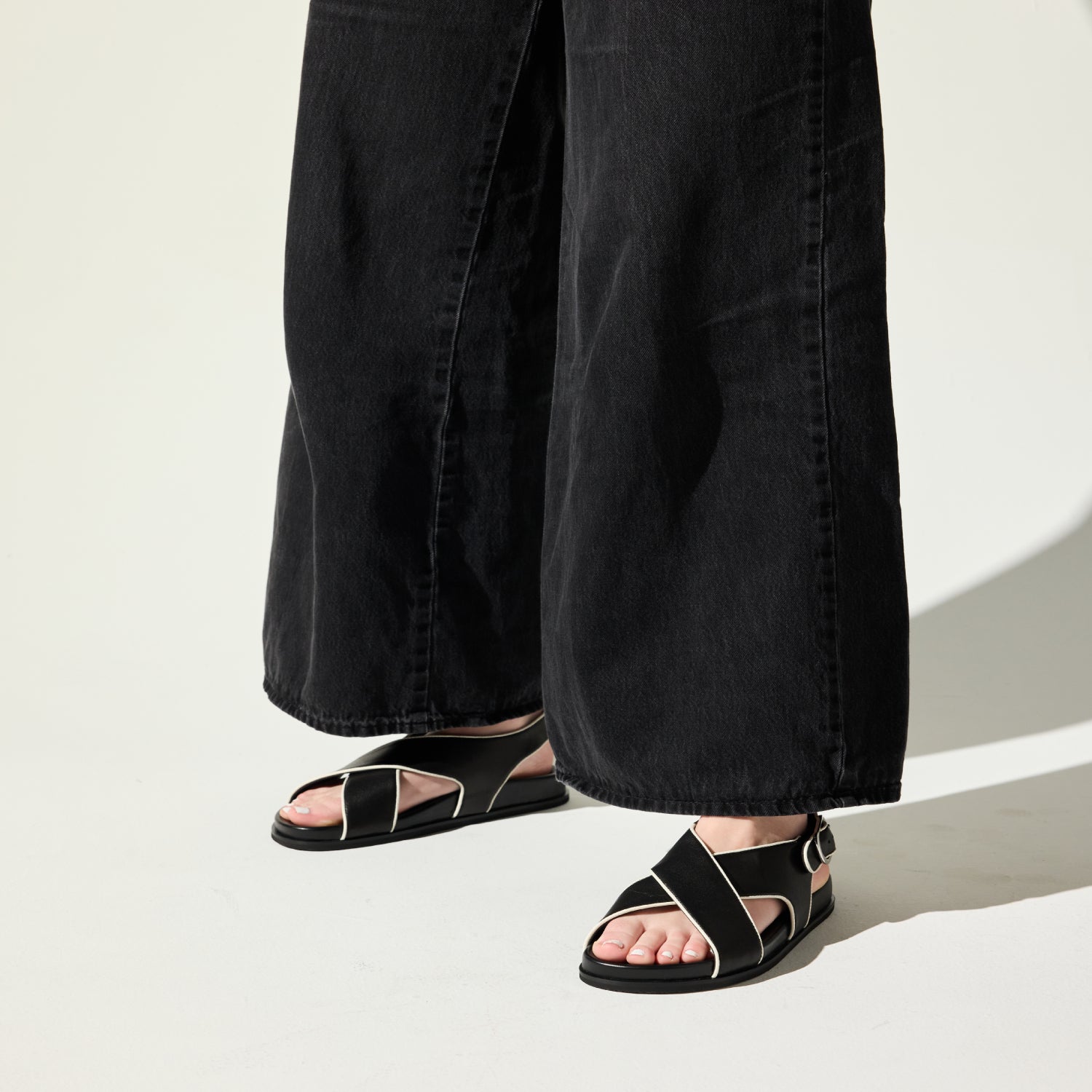 Gemma Cross Strap Sandal in Black Leather