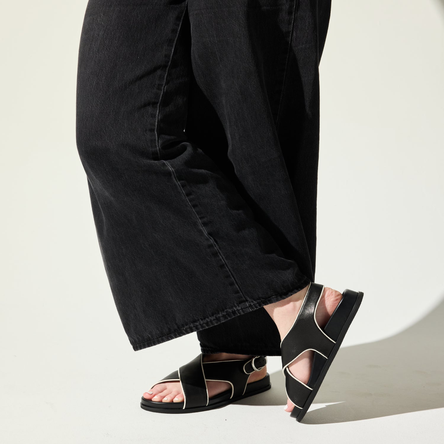 Gemma Cross Strap Sandal in Black Leather