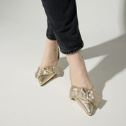 Kaleigh Bow Heel in Gold Leather - Yosi Samra  - Women's Heels