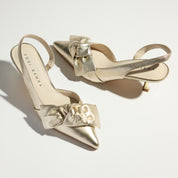 Kaleigh Bow Heel in Gold Leather - Yosi Samra  - Women's Heels