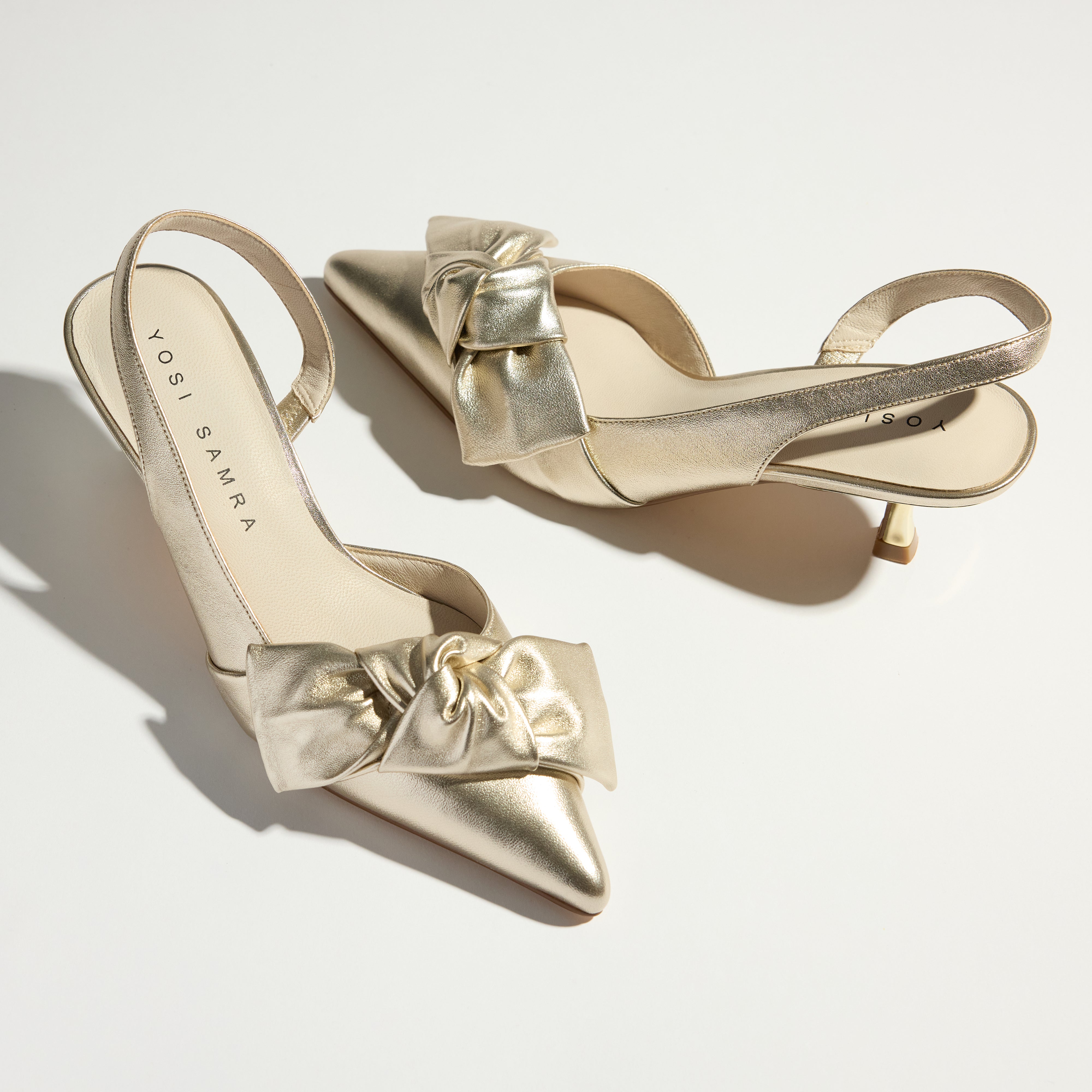 Kaleigh Bow Heel in Gold Leather - Yosi Samra  - Women's Heels