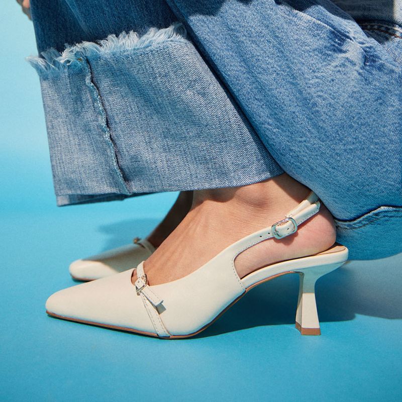Kate Slingback Pumps in Bone Leather - Yosi Samra  - Women's Heels