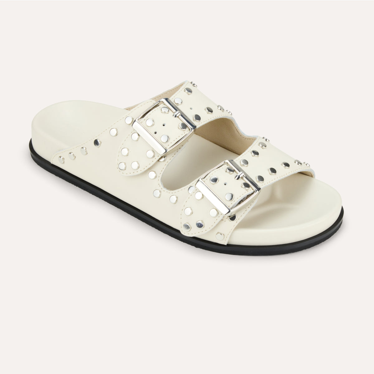 Maya Stud in Cream Leather Slide Sandal display picture 2