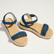 Yosi Samra Miss April Wedge Sandal in Denim - Kids Shoe