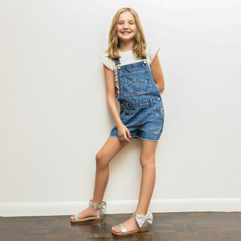 Miss Cambelle Crystal Bow Sandal in Silver - Kids