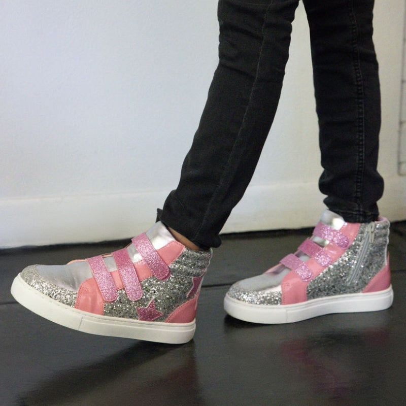 Miss Hannah Velcro Sneaker in Pink & Silver - Kids - Yosi Samra  - Kids' Sneakers
