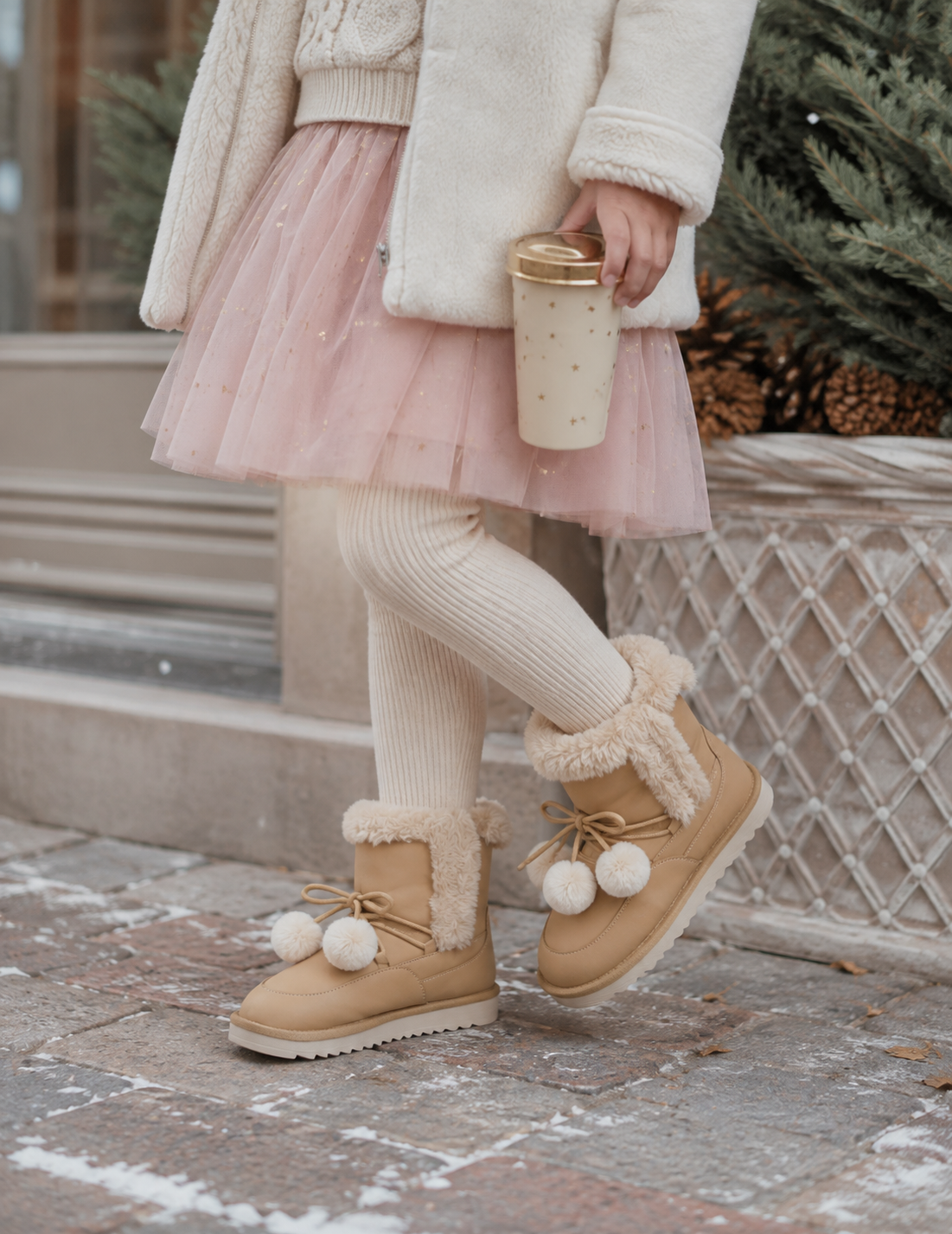 Miss Snow Fluff Boot in Cream Faux Nubuck - Kids