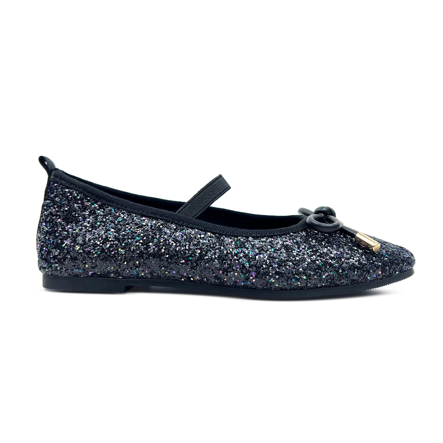 Miss Emma Flat in Black Glitter - Kids - Yosi Samra  - Kids' Flats