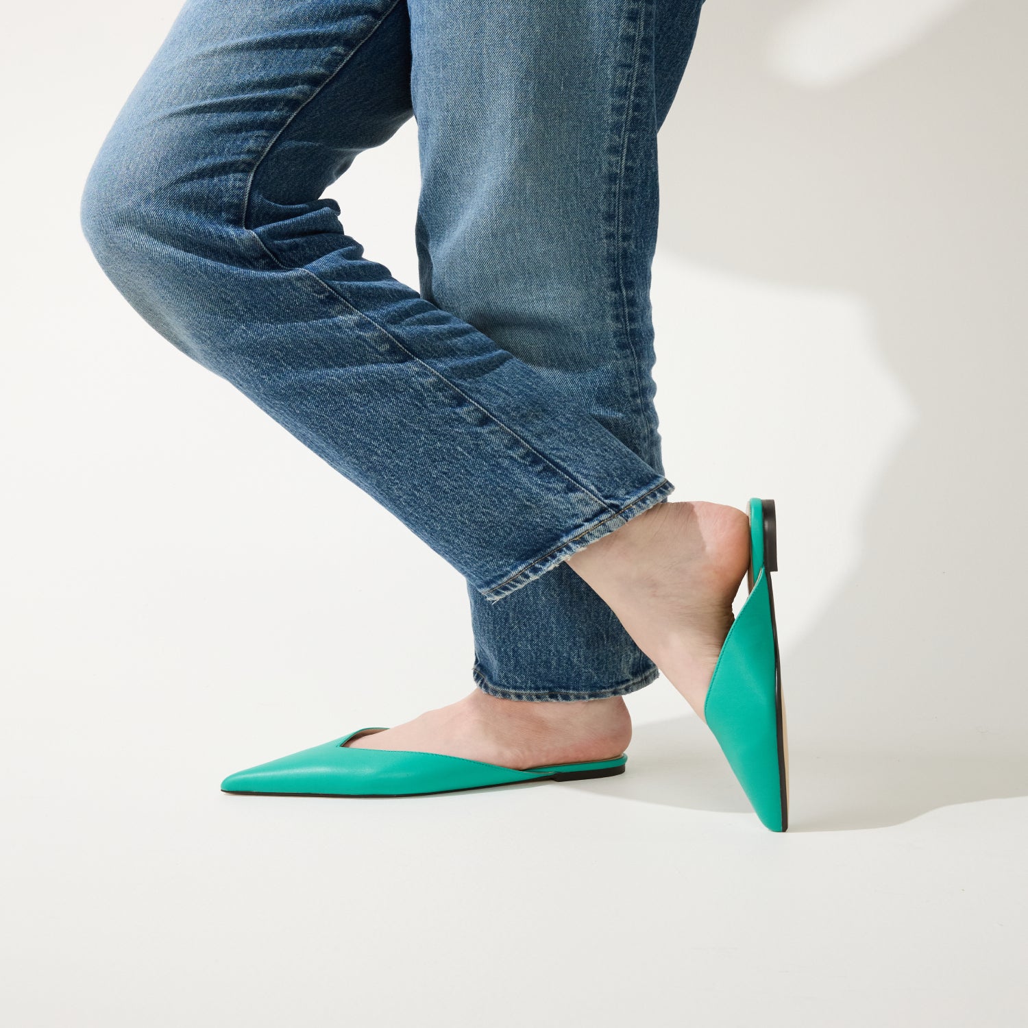 Teal Green Nera Flat, Leather Slip-On Shoes for Women