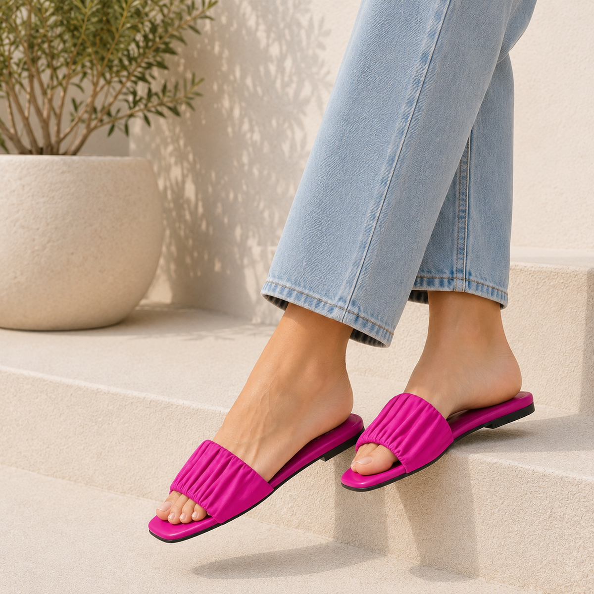 Naomi Sandal in Fuschia Nylon