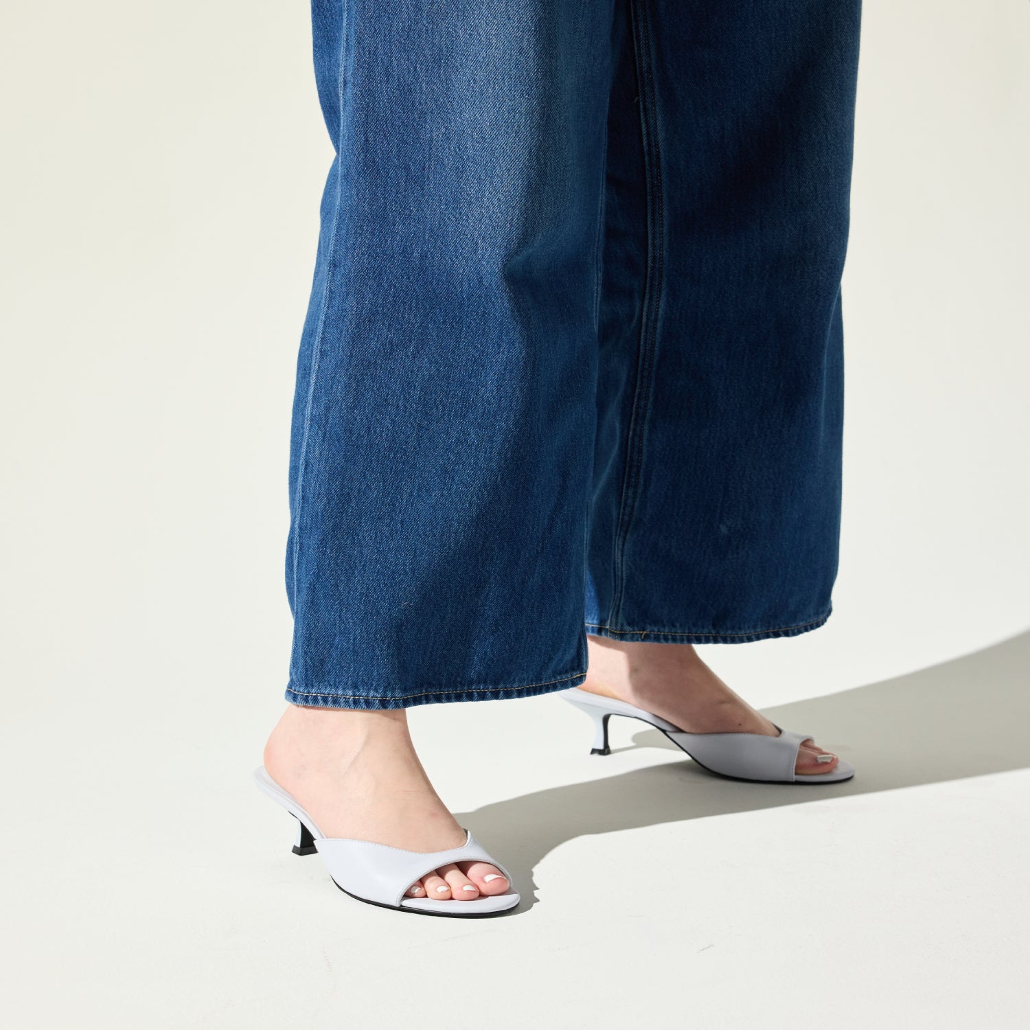 Opal Open-Toe Heel in Sky Leather - Yosi Samra  - Women's Heels