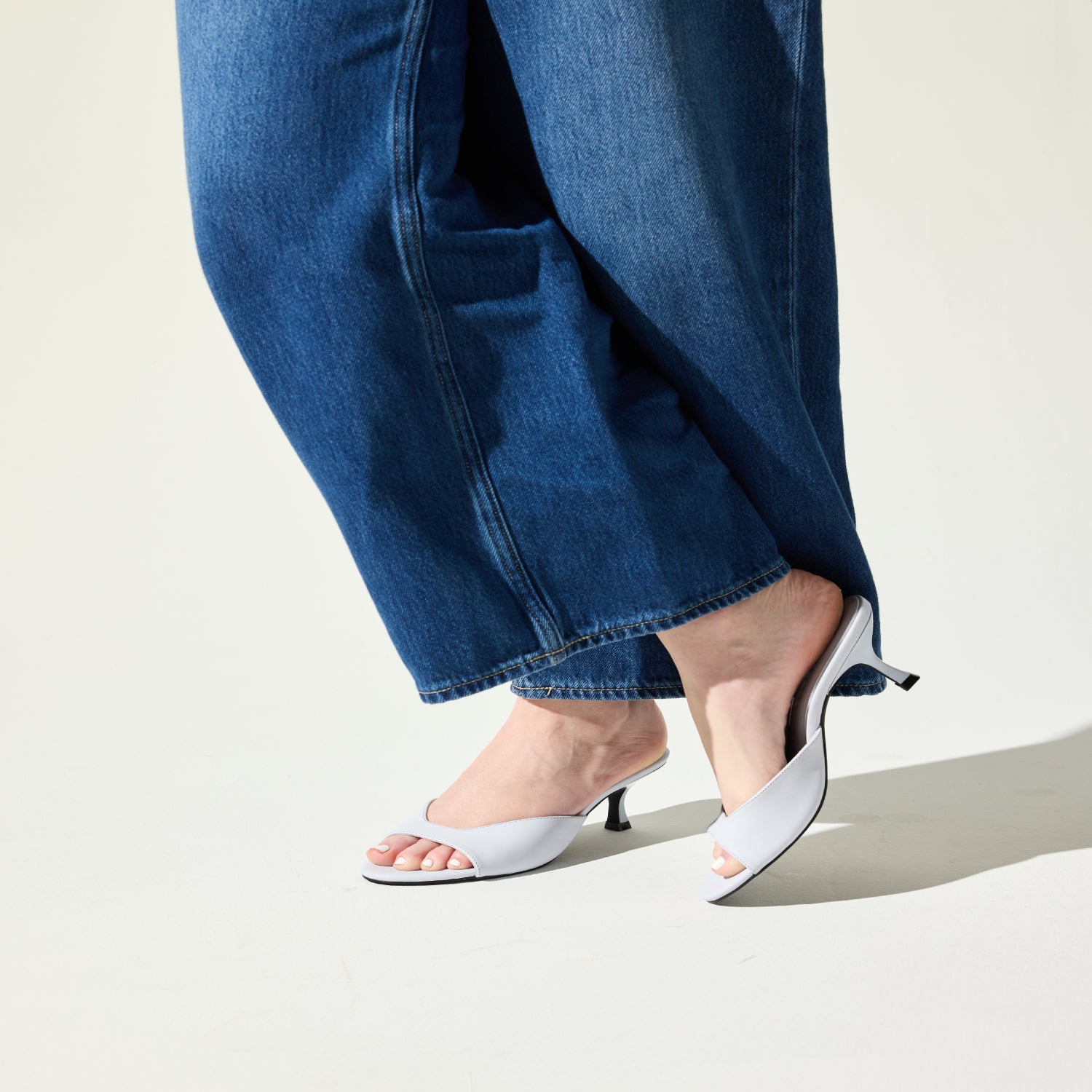 Opal Open-Toe Heel in Sky Leather - Yosi Samra  - Women's Heels
