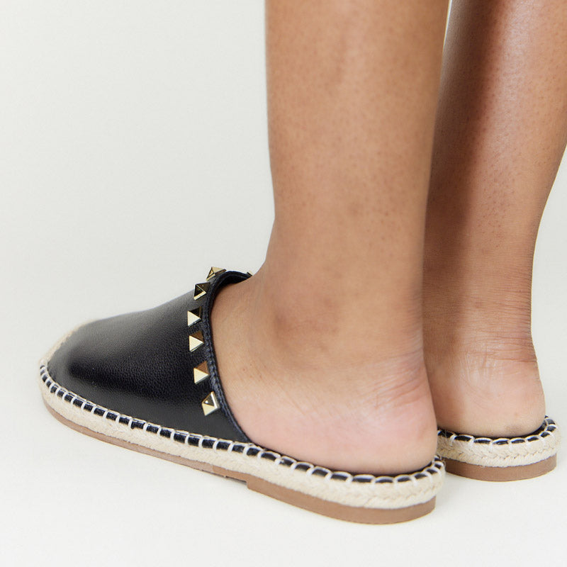 Paloma Stud Mule in Black - Yosi Samra  - Women's Flats