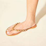 Rivington Stud Flip Flop in Cognac - Yosi Samra  - Women's Sandals