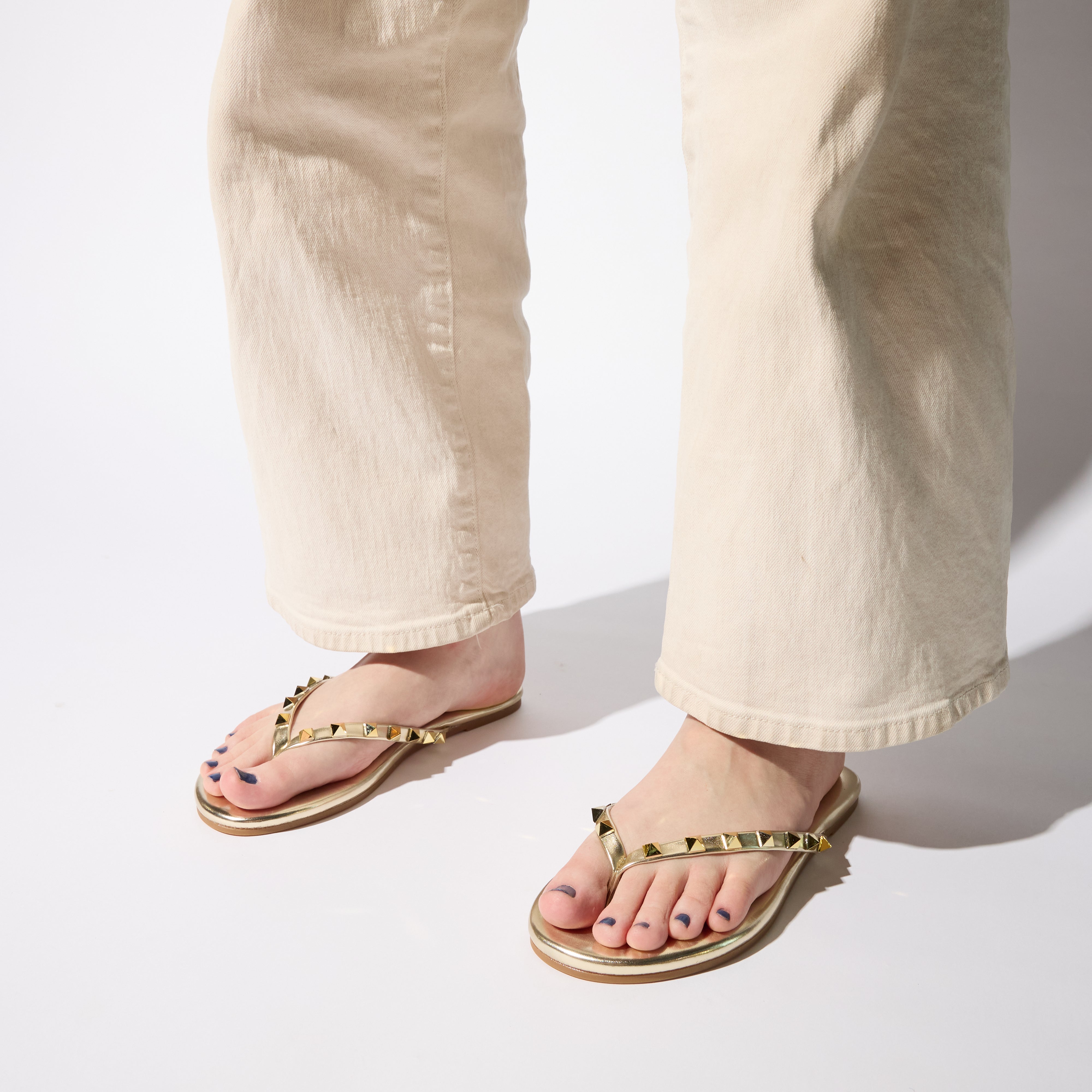 Rivington Stud Flip Flop in Gold - Yosi Samra  - Women's Sandals