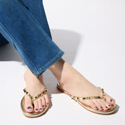 Rivington Stud Flip Flop in Gold - Yosi Samra  - Women's Sandals