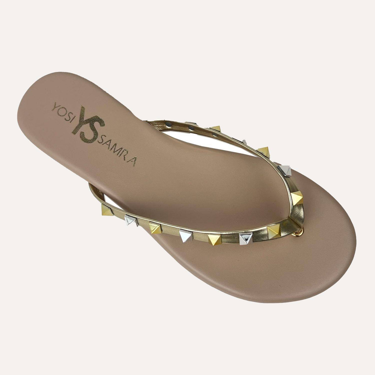 Rivington Stud Flip Flop in Beige Metallic