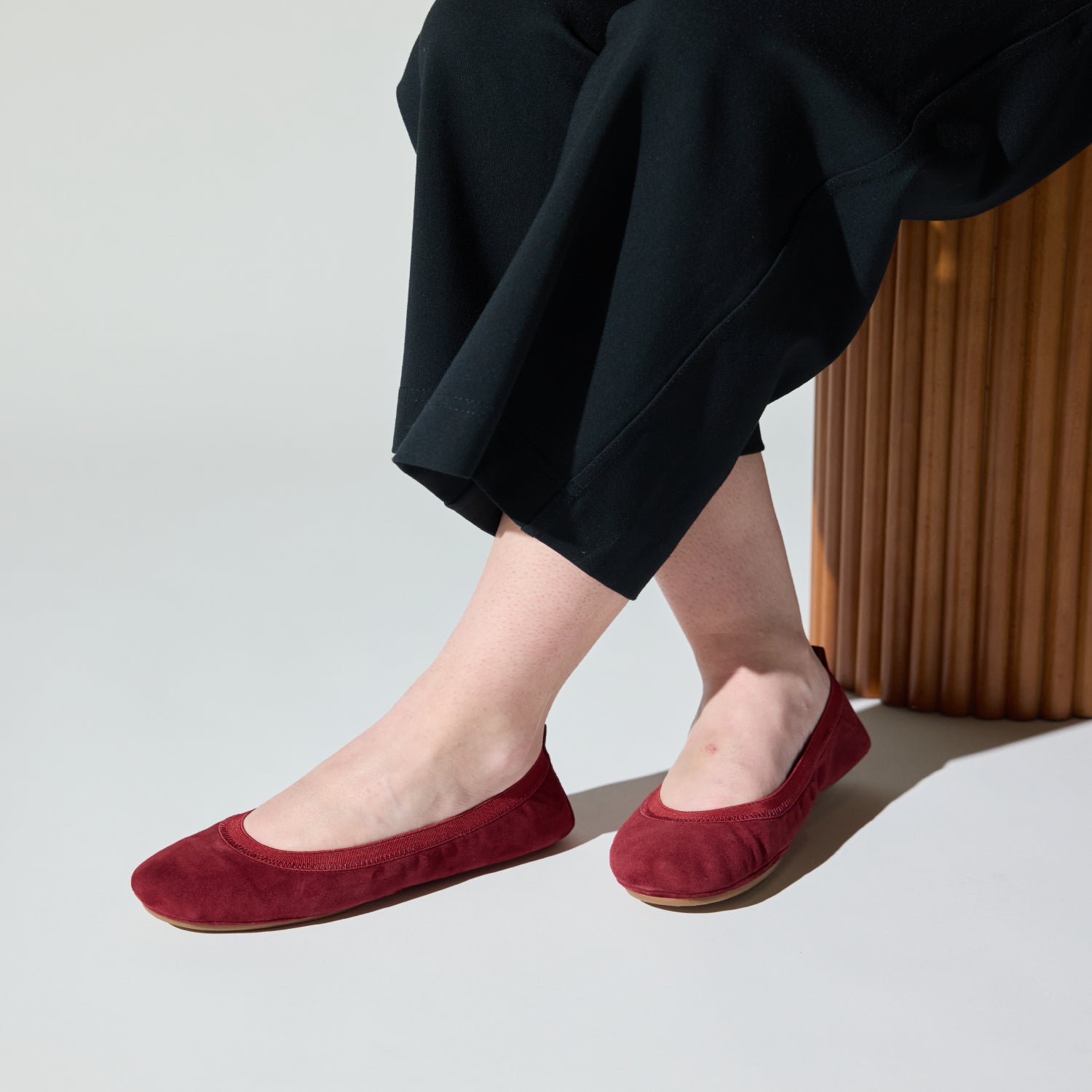 Samara Foldable Ballet Flat in Burgundy Suede