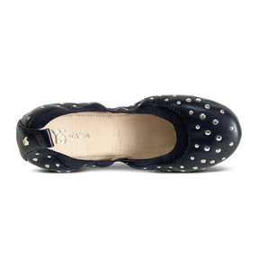 Samara Foldable Ballet Flat in Studded Black