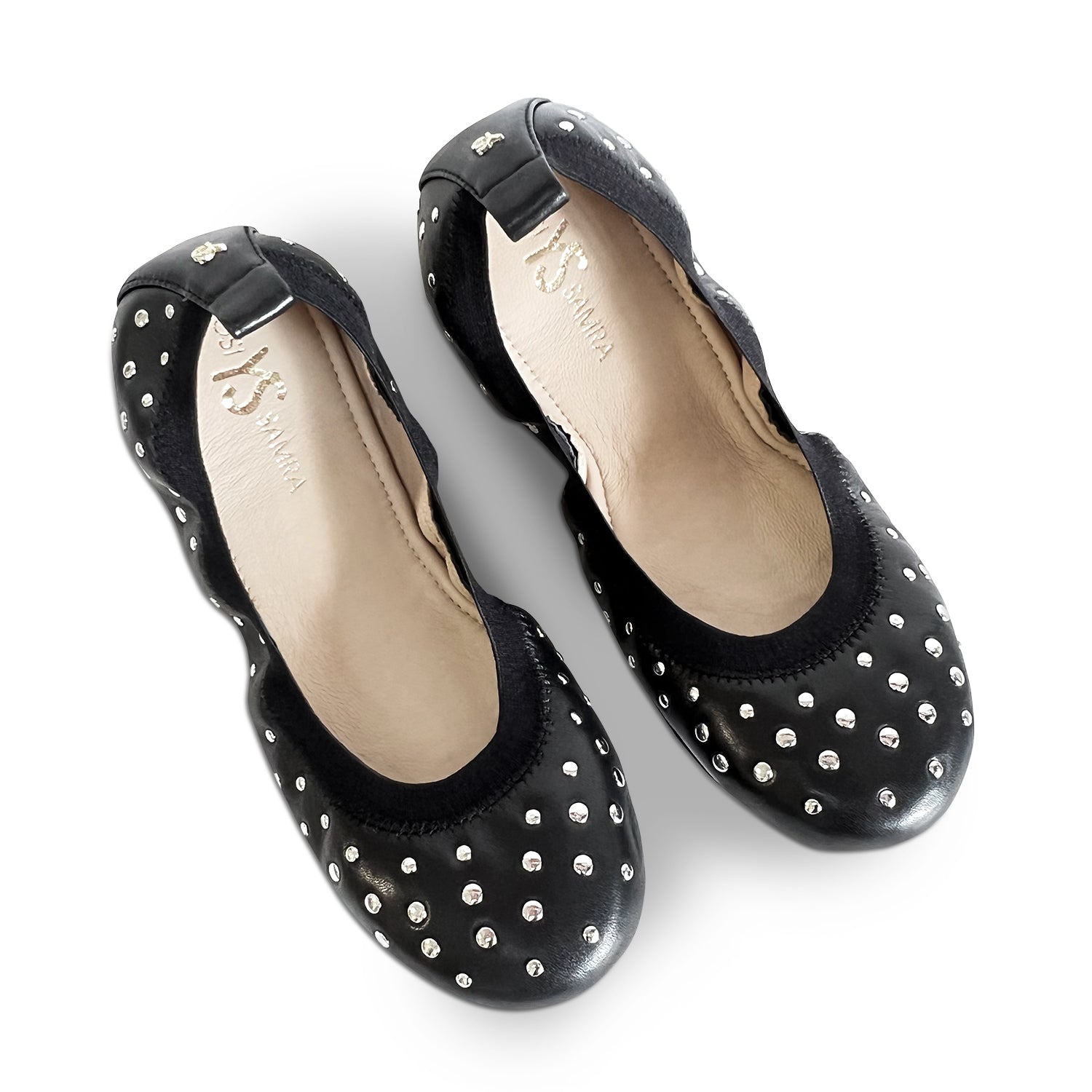 Samara Foldable Ballet Flat in Studded Black