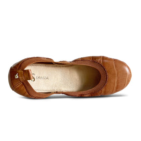 Samara Foldable Ballet Flat in Brown Croc Leather